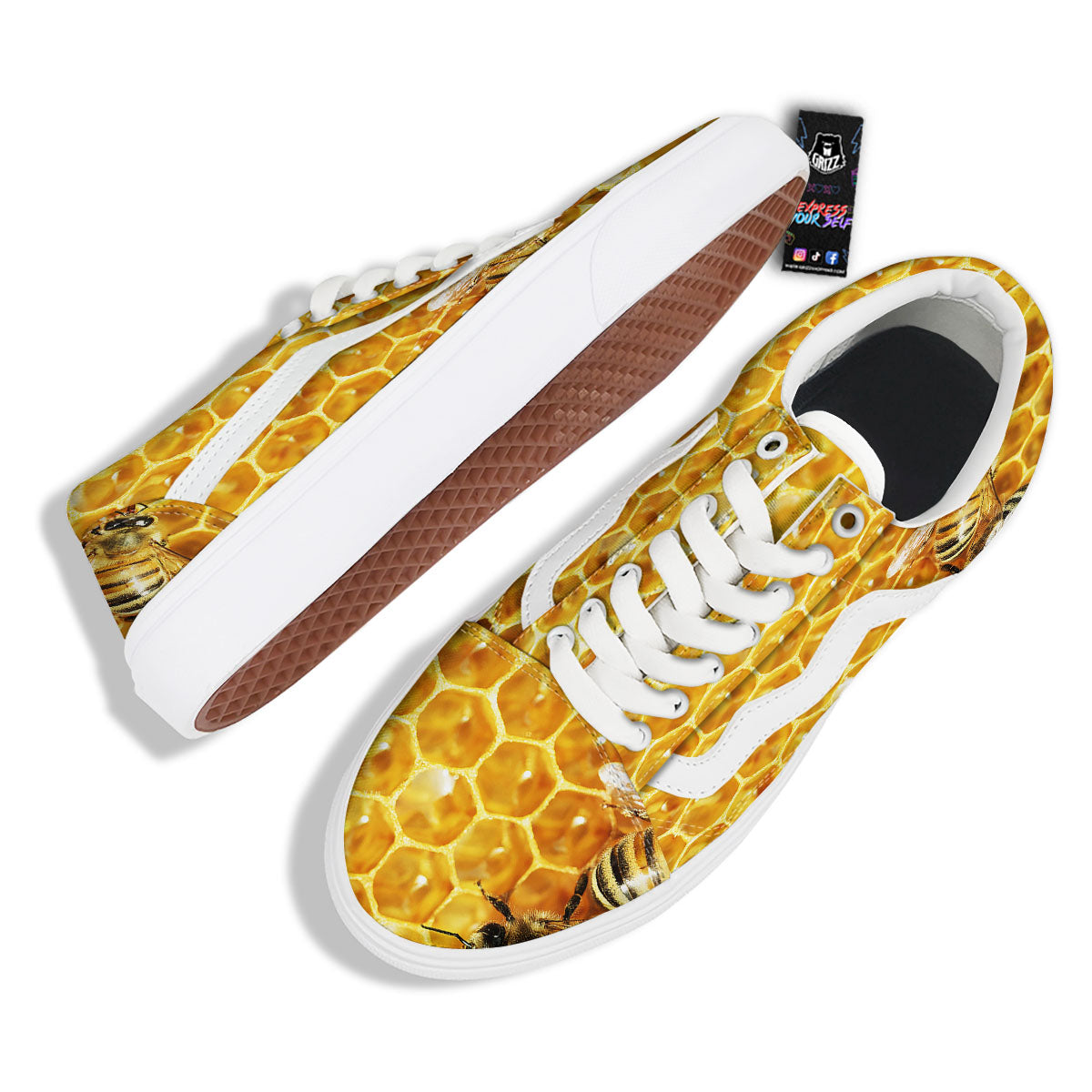 Honeycomb And Bees Print Skate Shoes-grizzshop