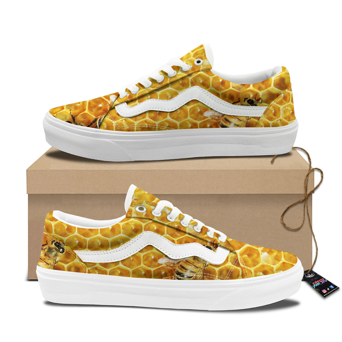 Honeycomb And Bees Print Skate Shoes-grizzshop