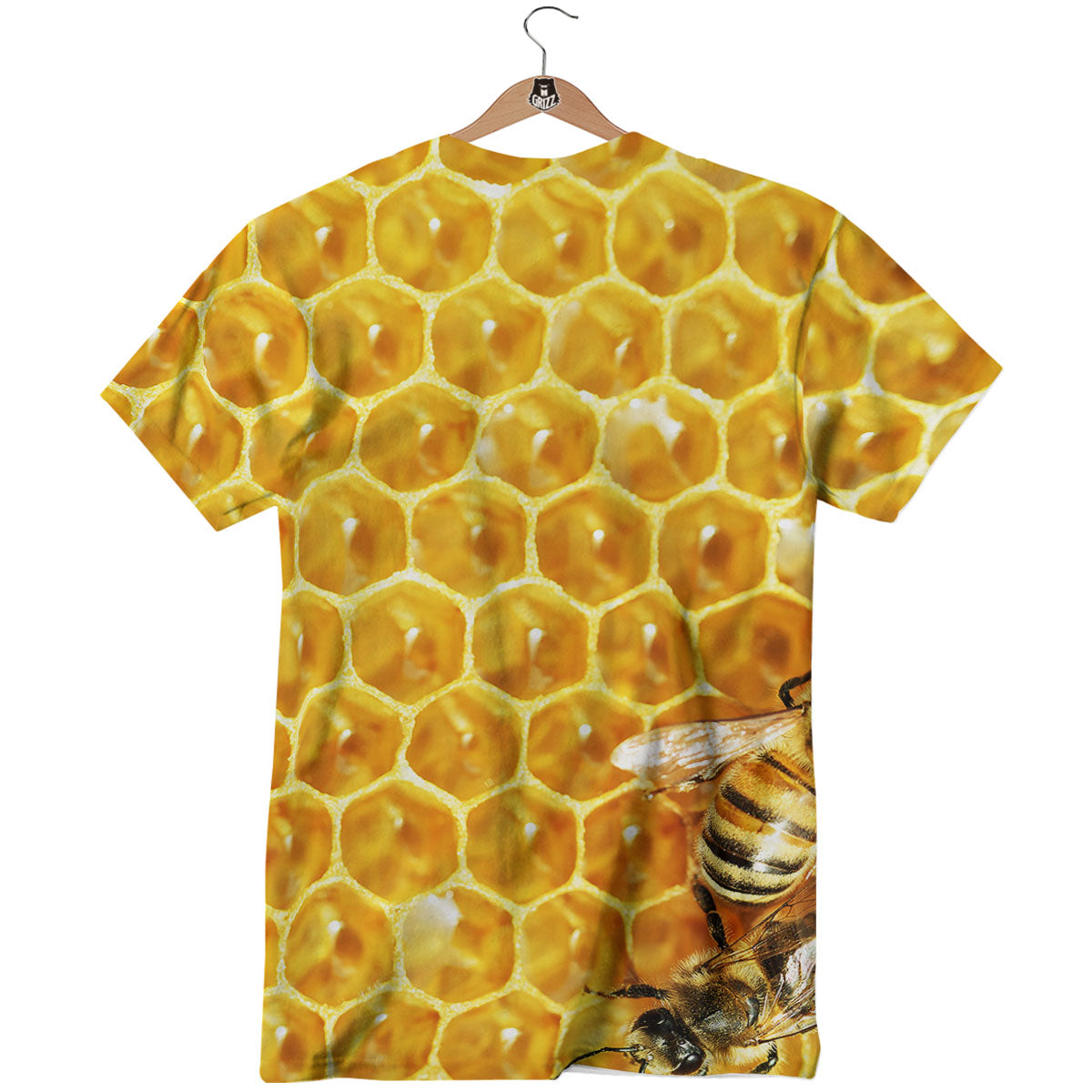 Honeycomb And Bees Print T-Shirt-grizzshop