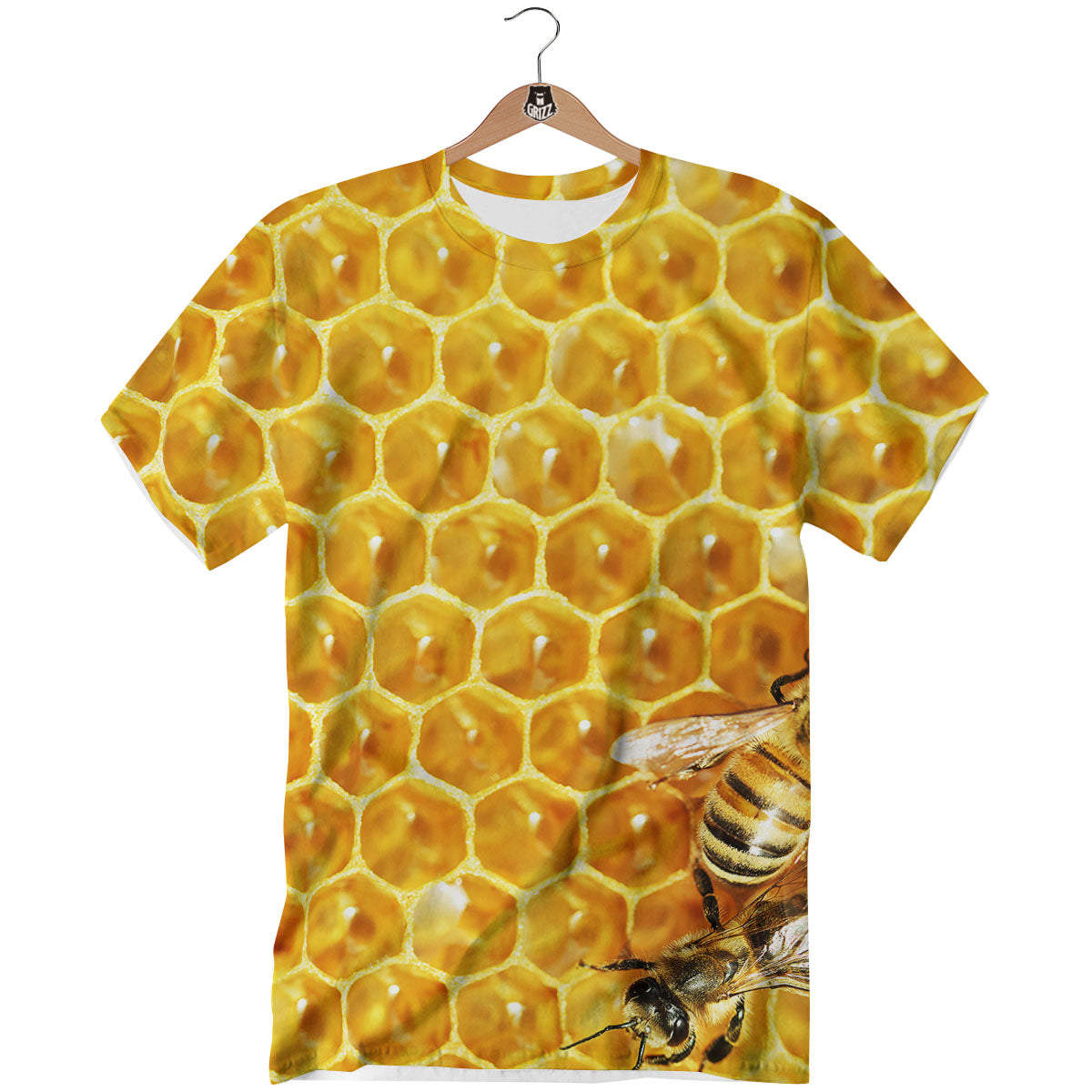 Honeycomb And Bees Print T-Shirt-grizzshop