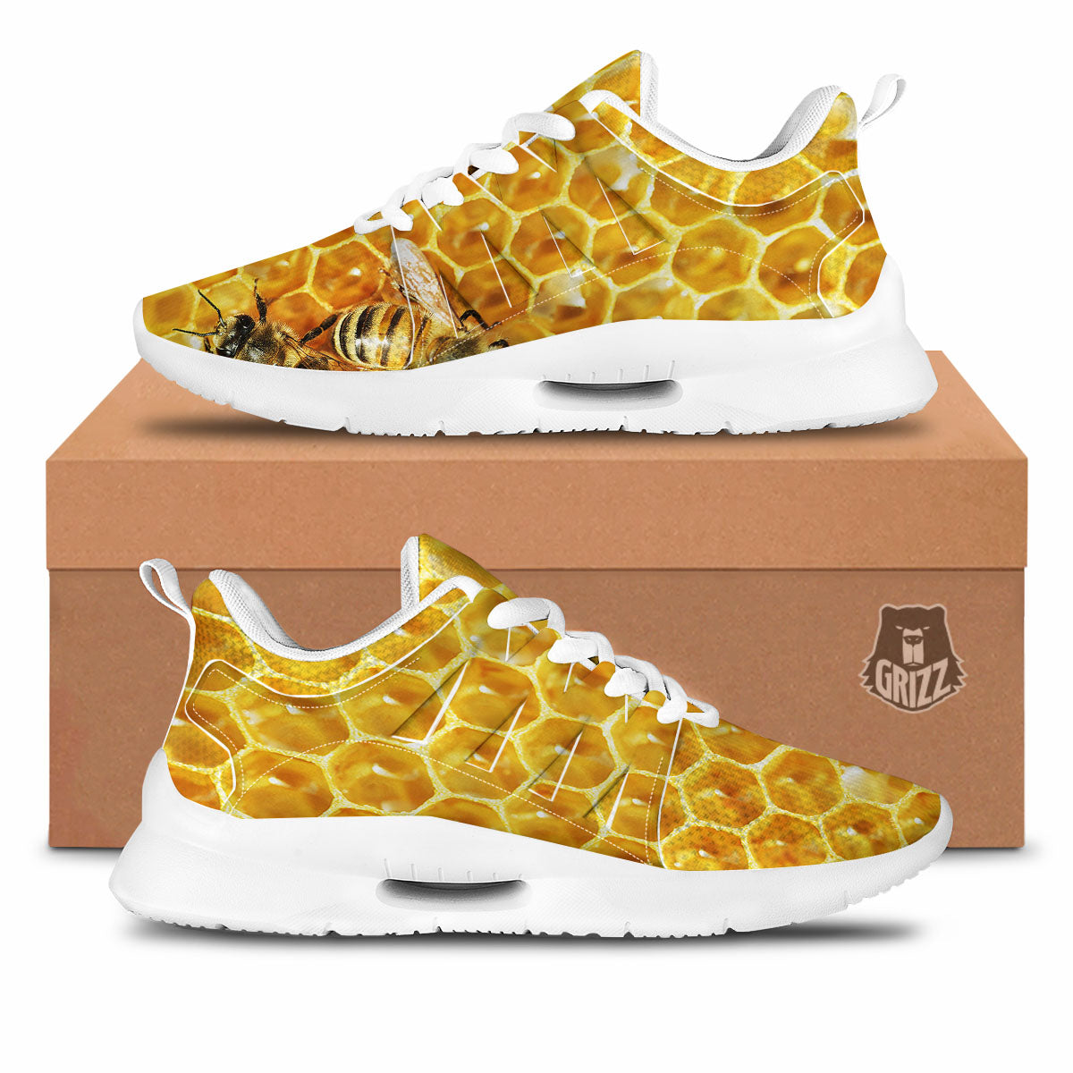 Honeycomb And Bees Print Tennis Shoes-grizzshop