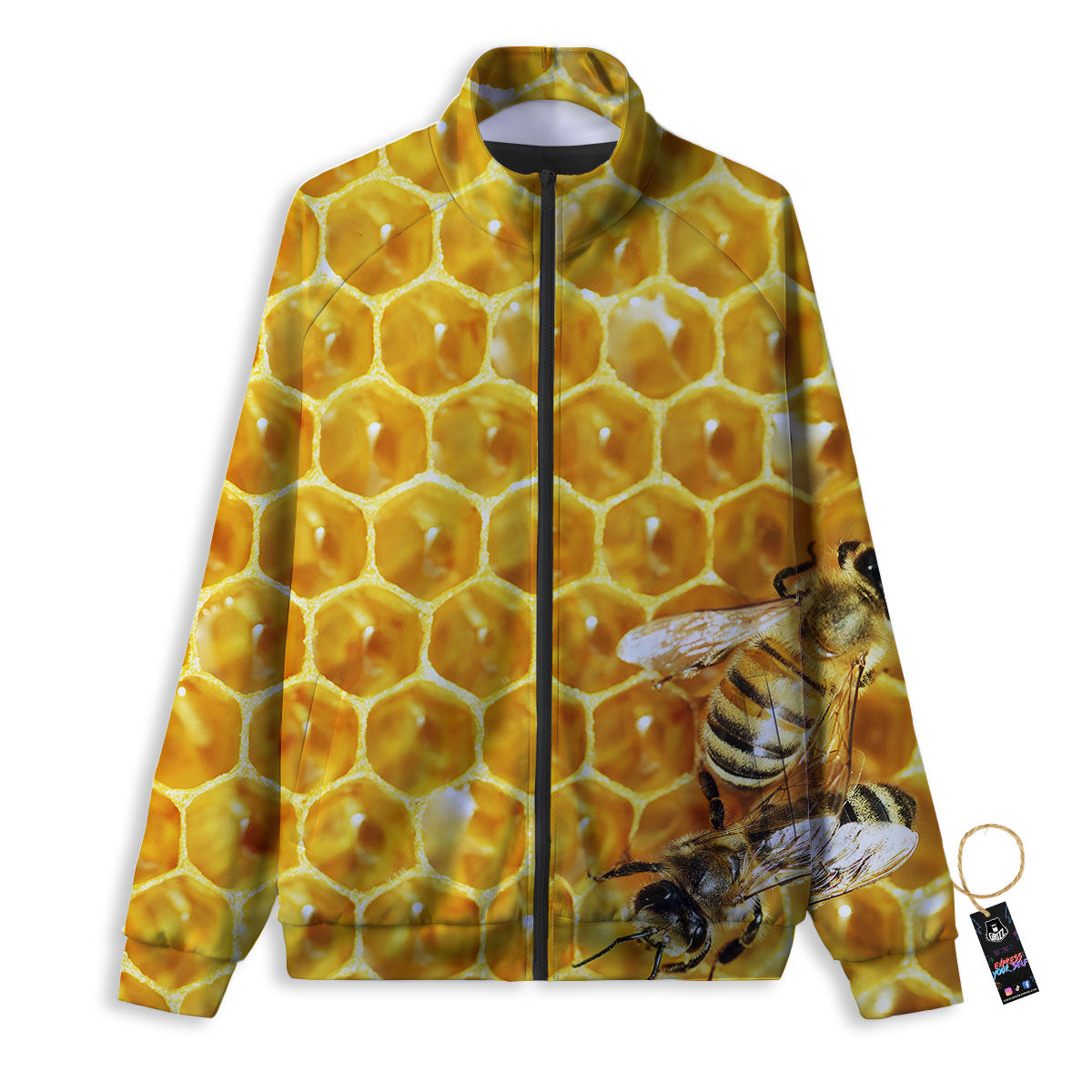 Honeycomb And Bees Print Track Jacket-grizzshop