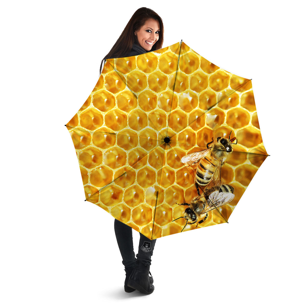 Honeycomb And Bees Print Umbrella-grizzshop