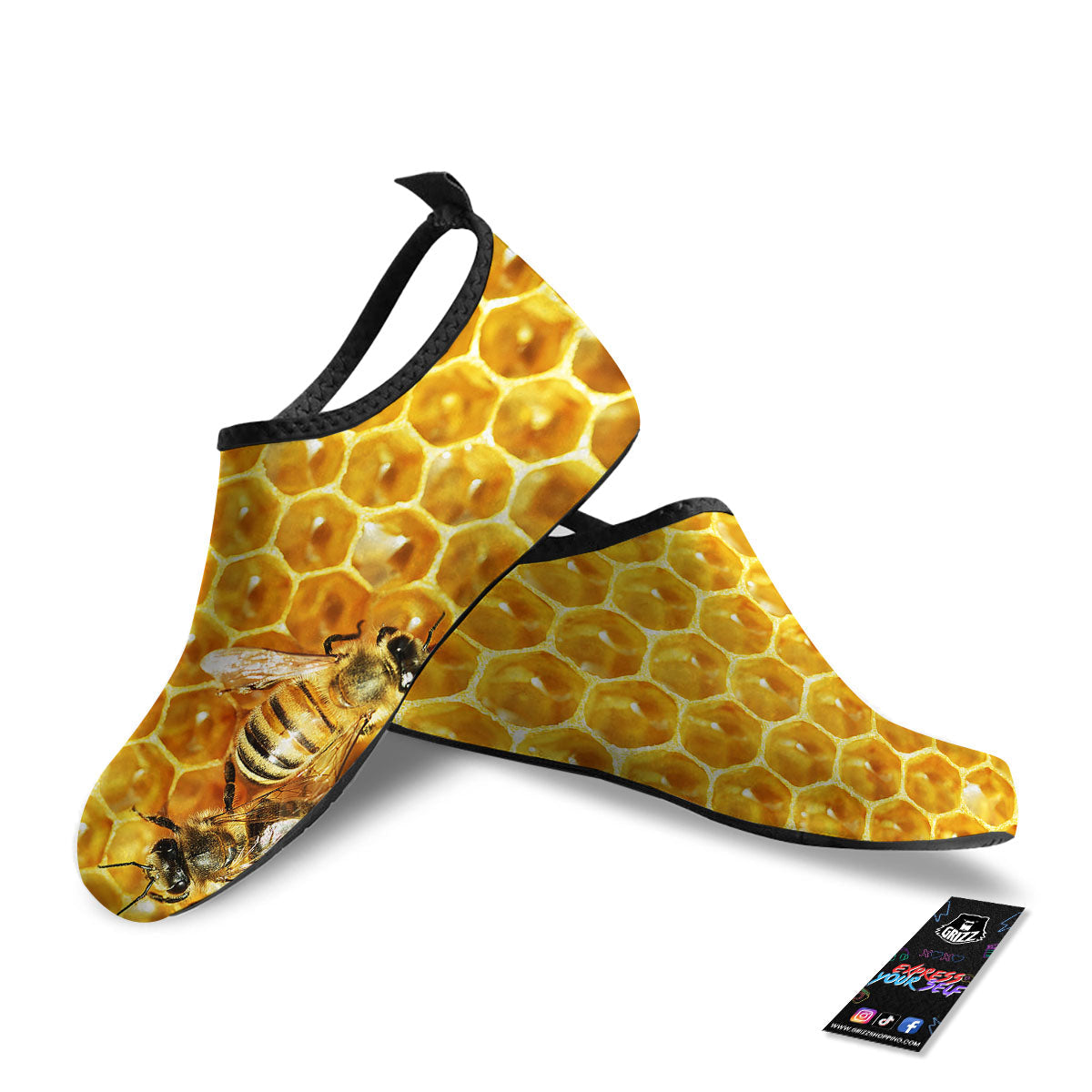 Honeycomb And Bees Print Water Shoes-grizzshop