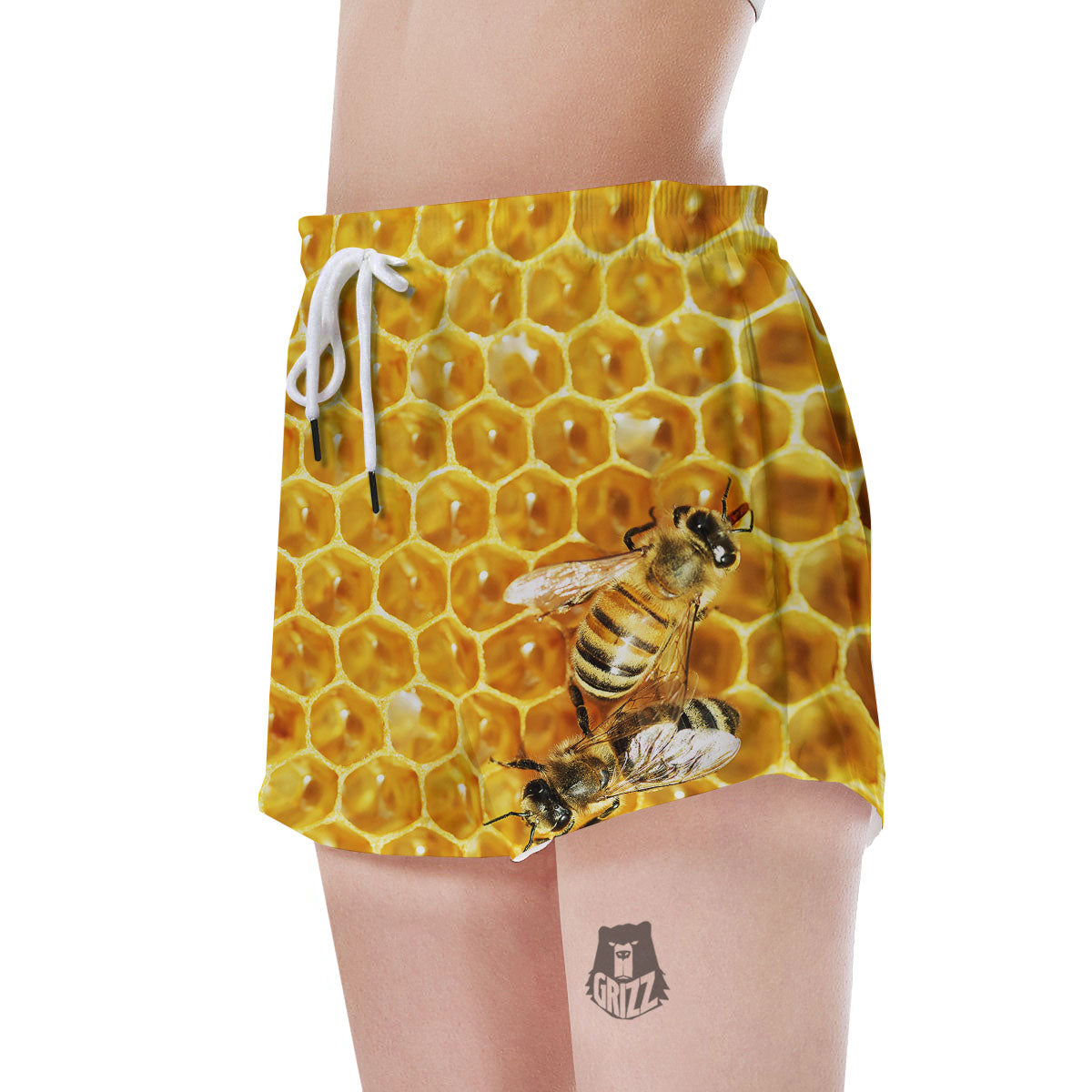 Honeycomb And Bees Print Women's Shorts-grizzshop
