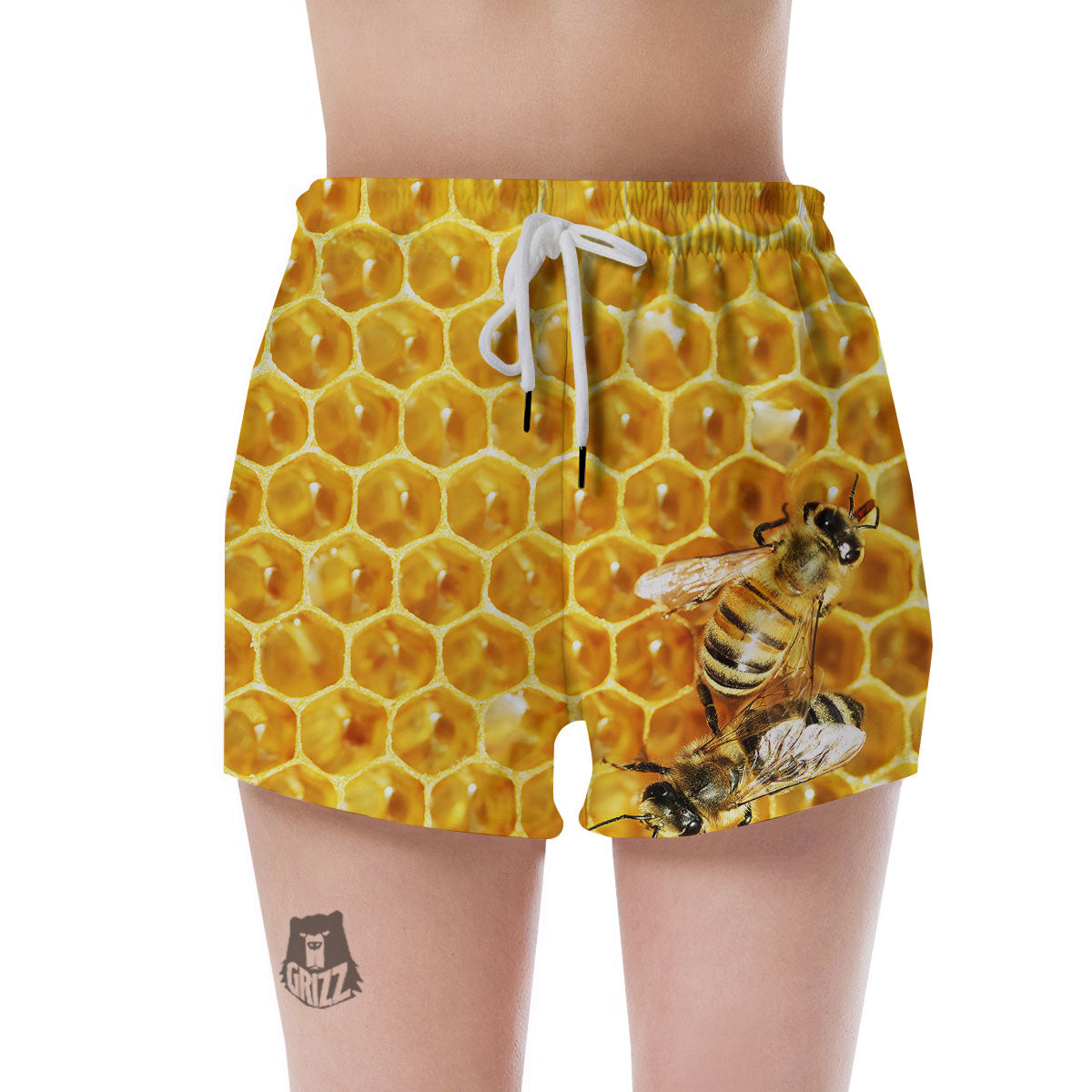 Honeycomb And Bees Print Women's Shorts-grizzshop