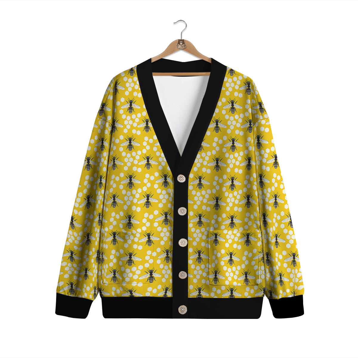 Honeycomb Bee Print Pattern Cardigan-grizzshop
