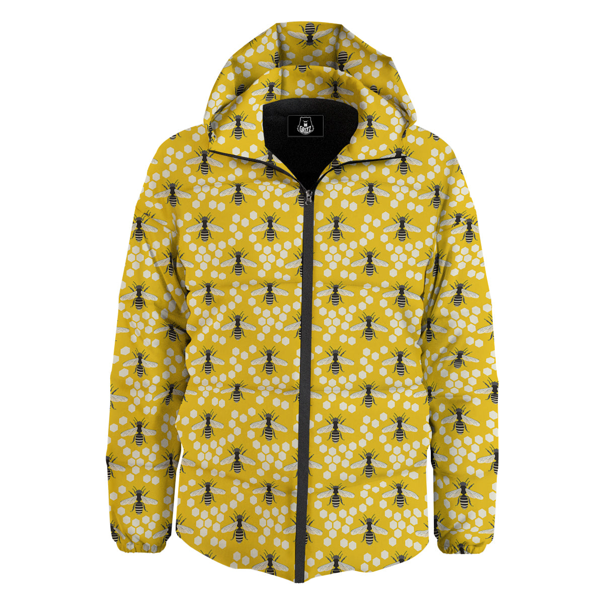 Honeycomb Bee Print Pattern Down Jacket-grizzshop