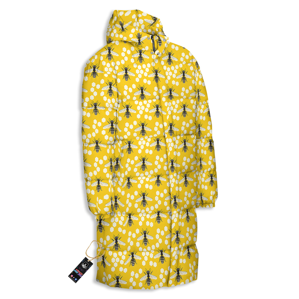 Honeycomb Bee Print Pattern Long Down Jacket-grizzshop