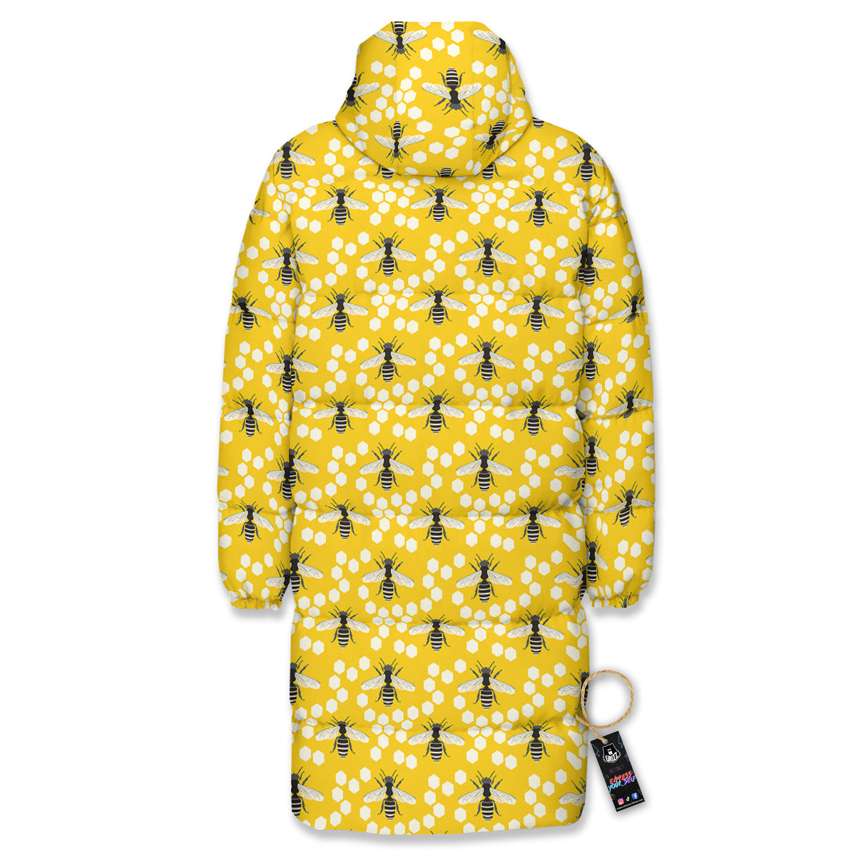 Honeycomb Bee Print Pattern Long Down Jacket-grizzshop
