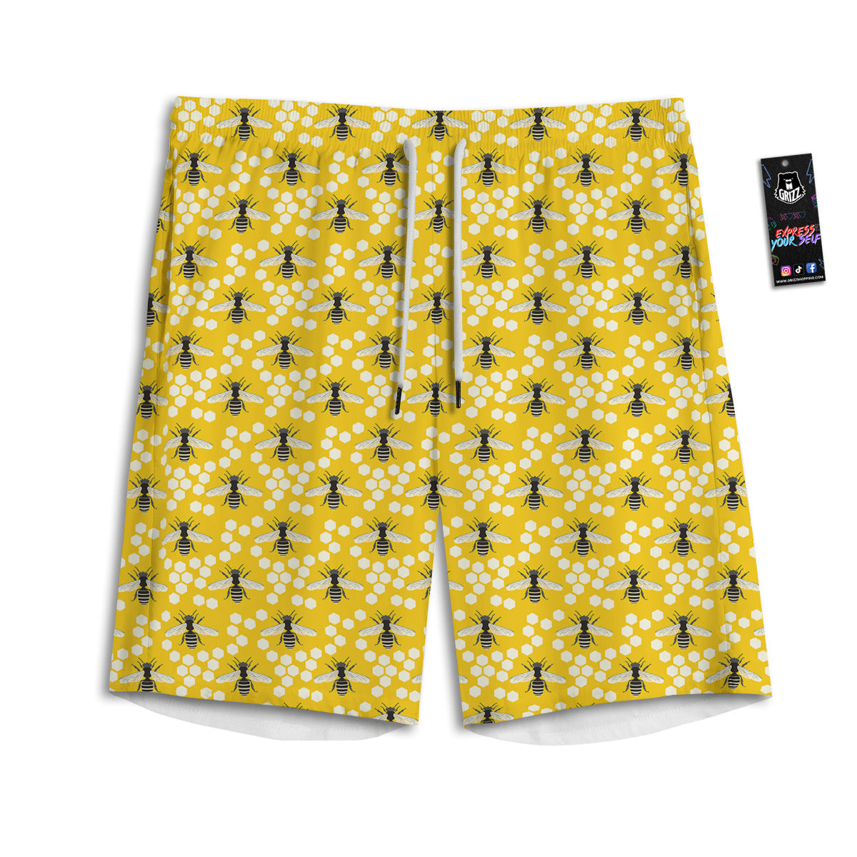 Honeycomb Bee Print Pattern Men's Athletic Shorts