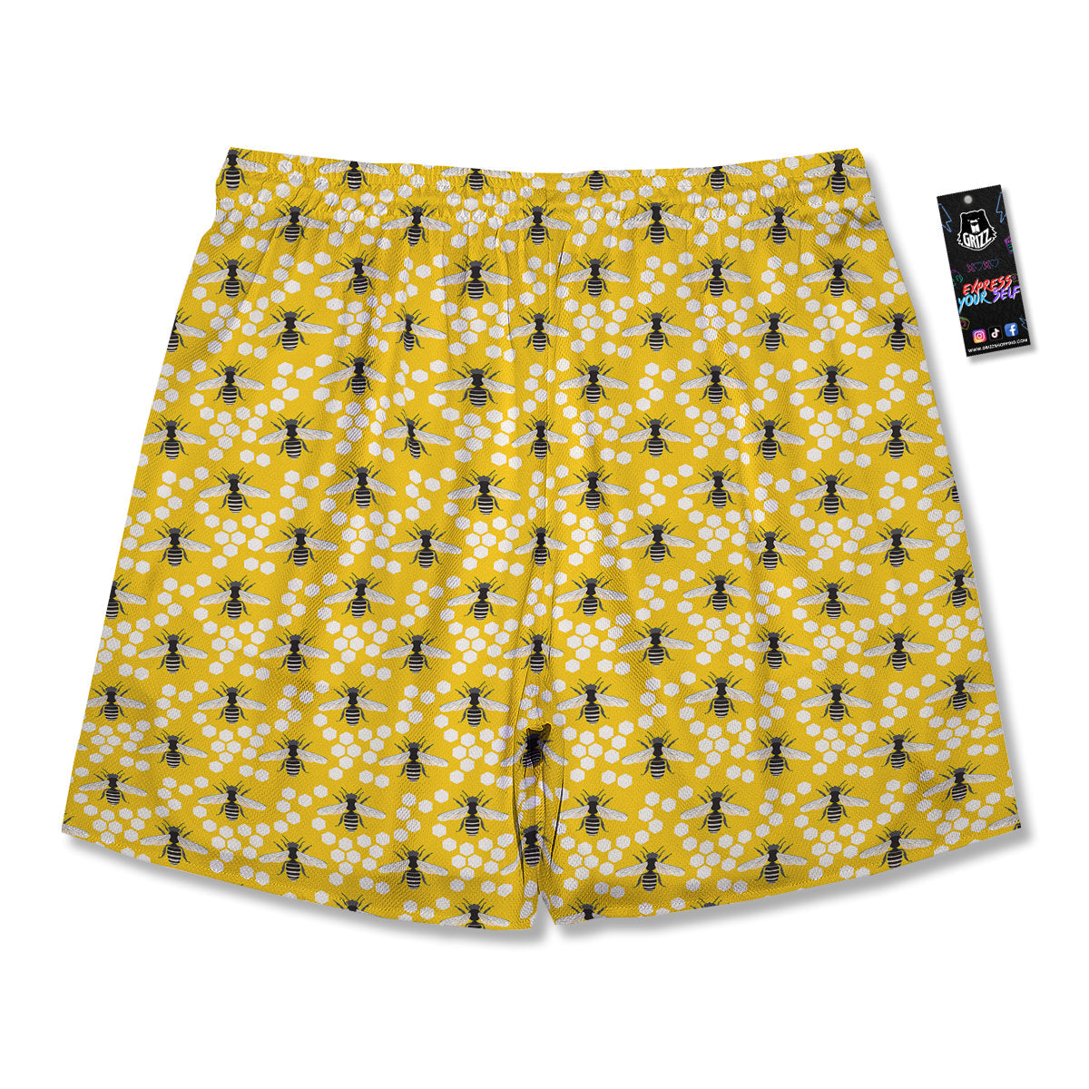 Honeycomb Bee Print Pattern Men's Running Shorts-grizzshop
