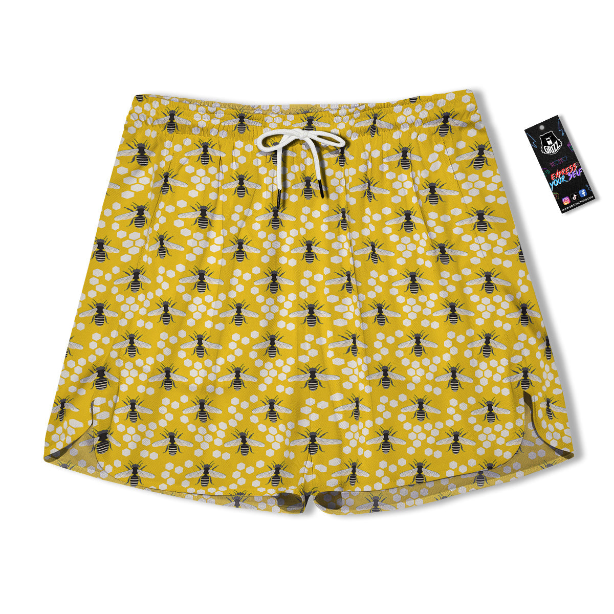 Honeycomb Bee Print Pattern Men's Running Shorts-grizzshop
