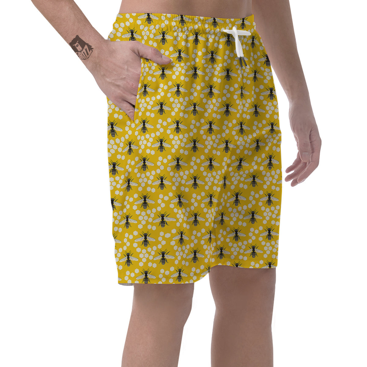 Honeycomb Bee Print Pattern Men's Shorts-grizzshop