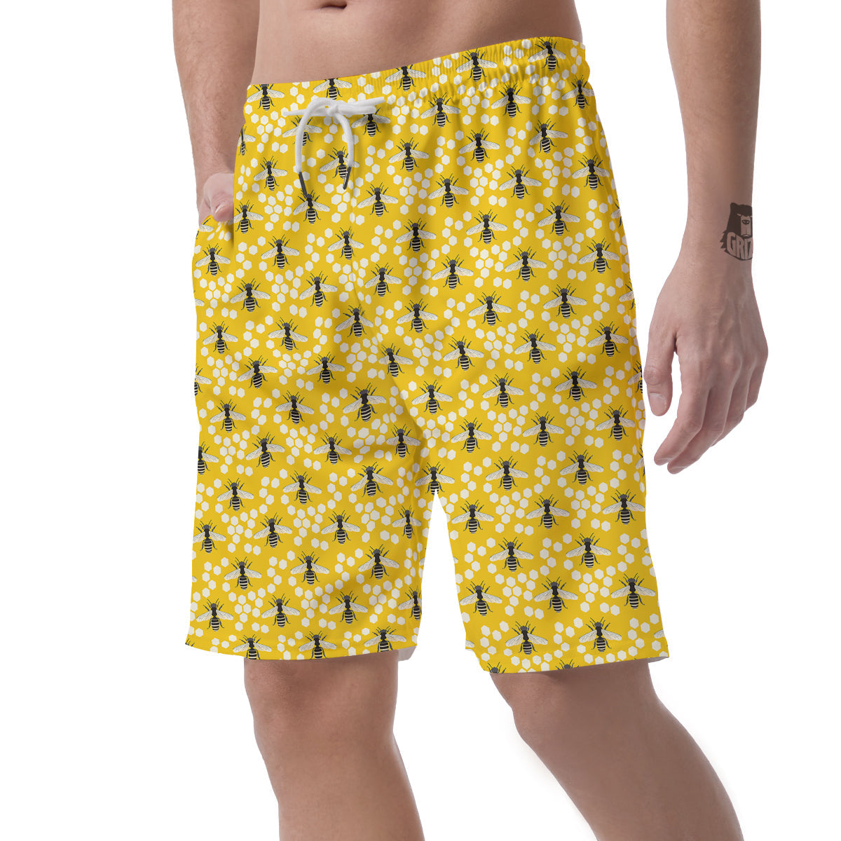 Honeycomb Bee Print Pattern Men's Shorts-grizzshop