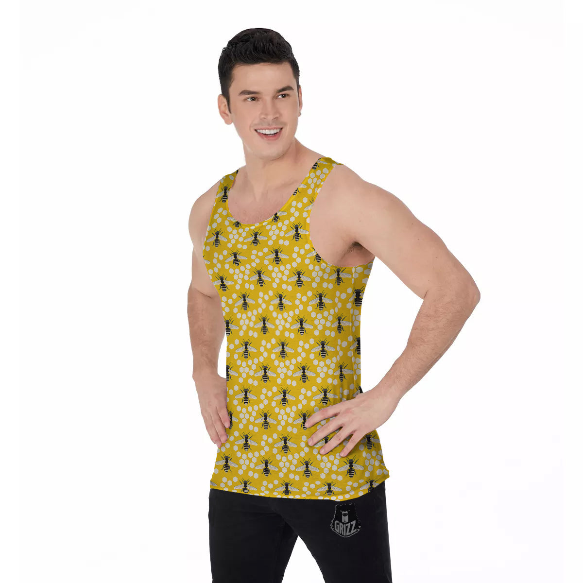 Honeycomb Bee Print Pattern Men's Tank Top-grizzshop
