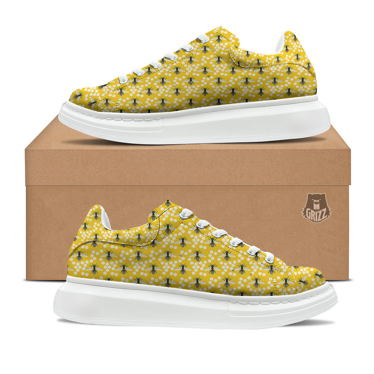 Honeycomb Bee Print Pattern Platform Shoes-grizzshop