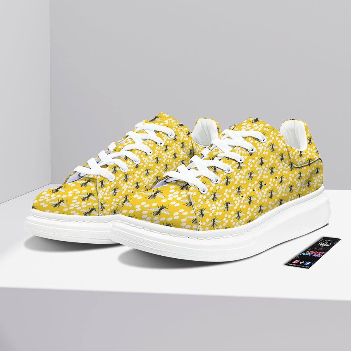 Honeycomb Bee Print Pattern Platform Shoes-grizzshop