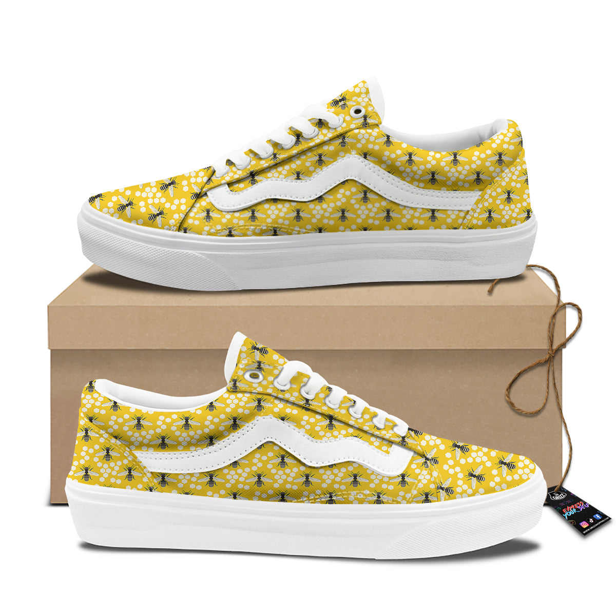 Honeycomb Bee Print Pattern Skate Shoes-grizzshop