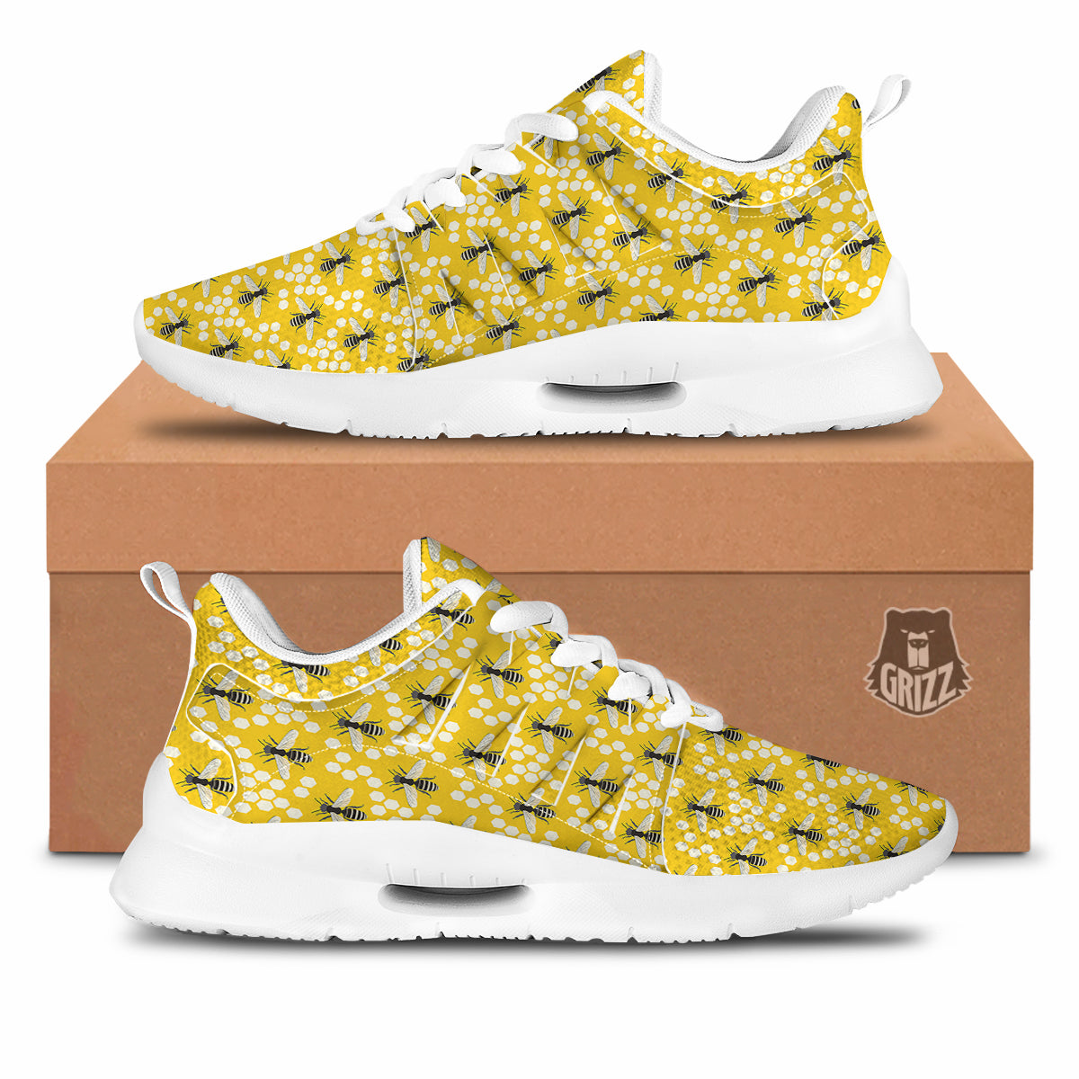 Honeycomb Bee Print Pattern Tennis Shoes-grizzshop