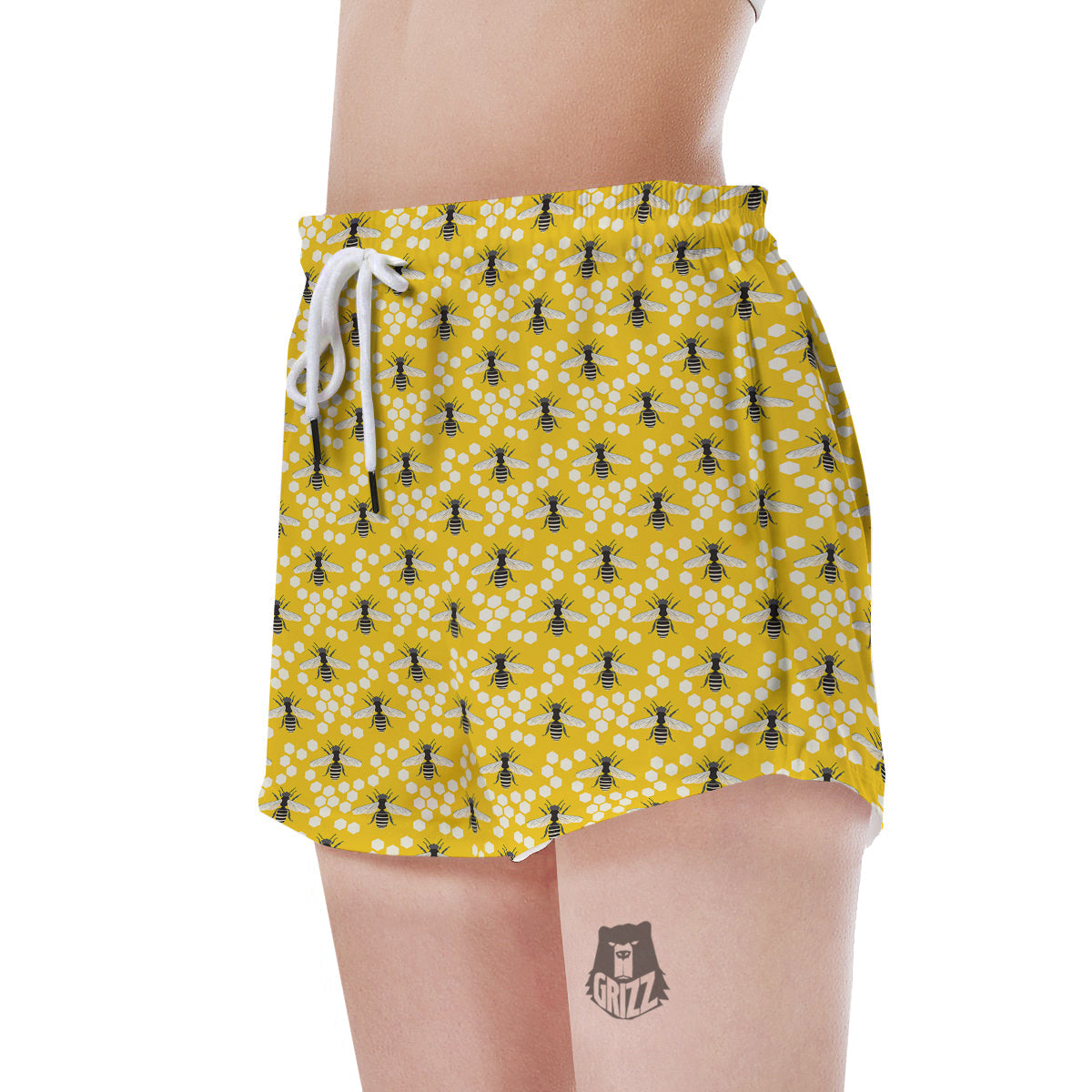 Honeycomb Bee Print Pattern Women's Shorts-grizzshop