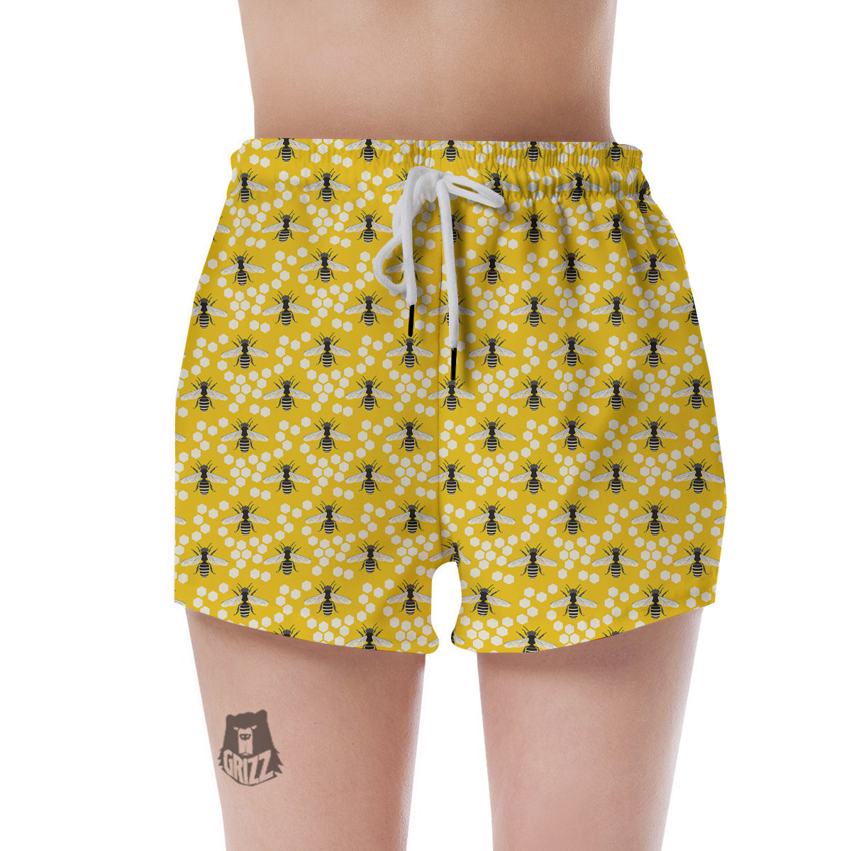 Honeycomb Bee Print Pattern Women's Shorts-grizzshop