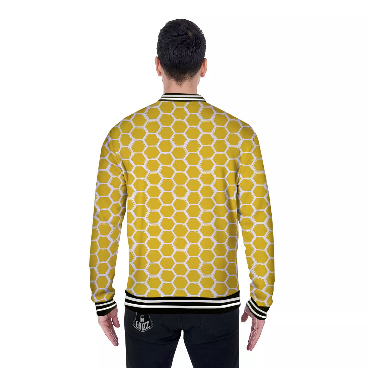 Honeycomb Print Pattern Baseball Jacket-grizzshop