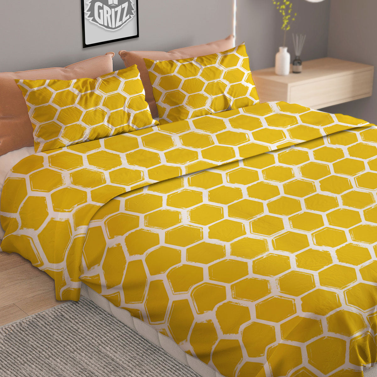 Honeycomb Print Pattern Duvet Cover Bedding Set