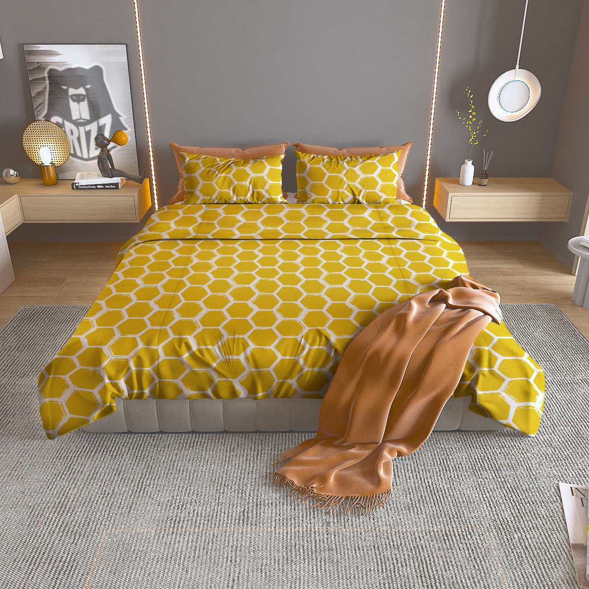 Honeycomb Print Pattern Duvet Cover Bedding Set