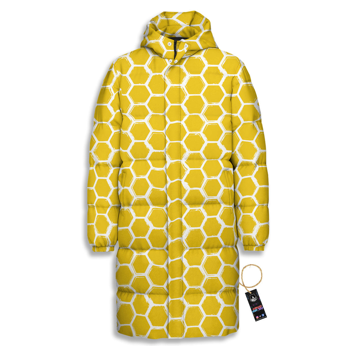 Honeycomb Print Pattern Long Down Jacket-grizzshop