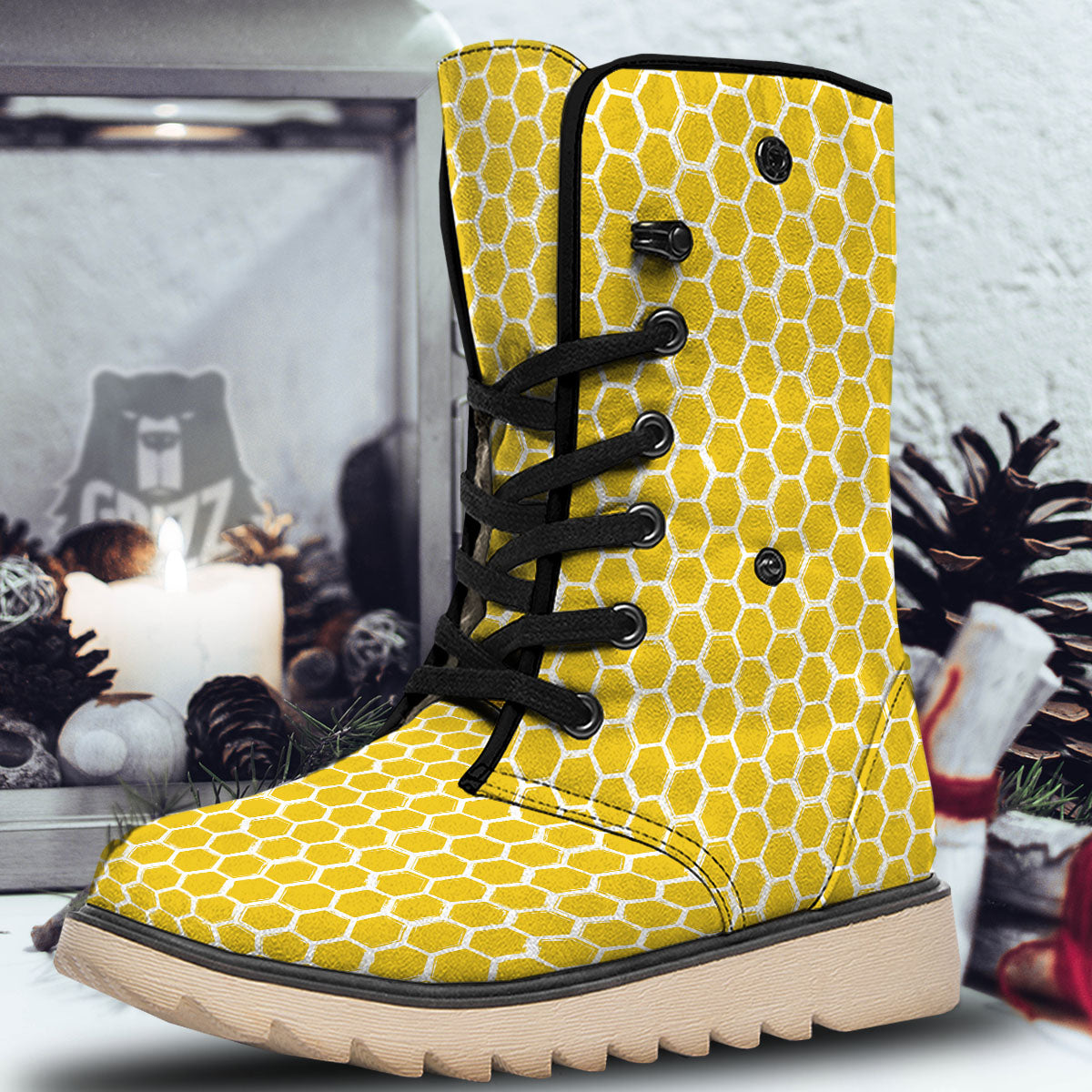 Honeycomb Print Pattern Snow Boots-grizzshop