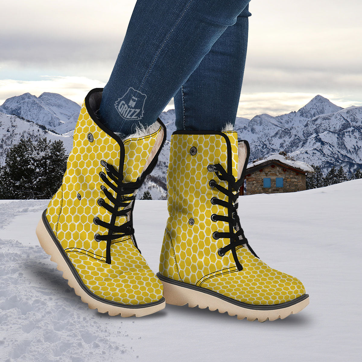 Honeycomb Print Pattern Snow Boots-grizzshop