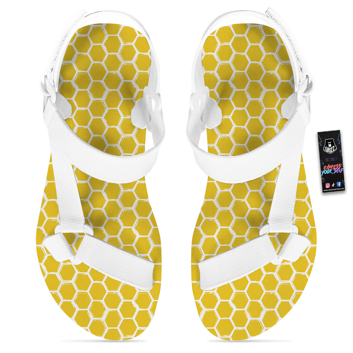 Honeycomb Print Pattern White Open Toe Sandals-grizzshop