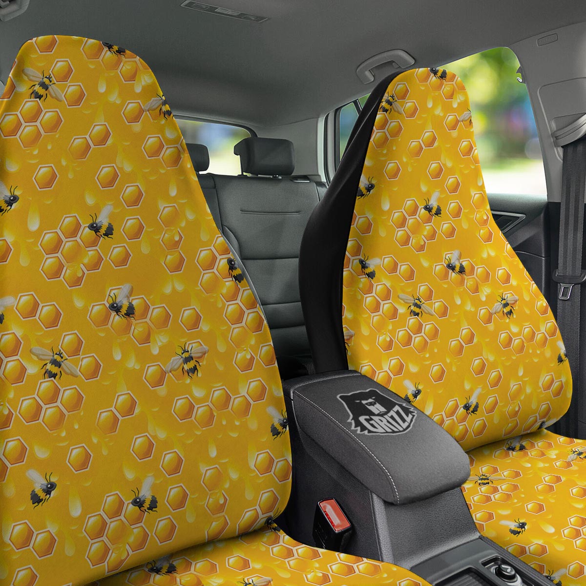 Honeycomb Sweet Honey Print Pattern Car Seat Covers-grizzshop