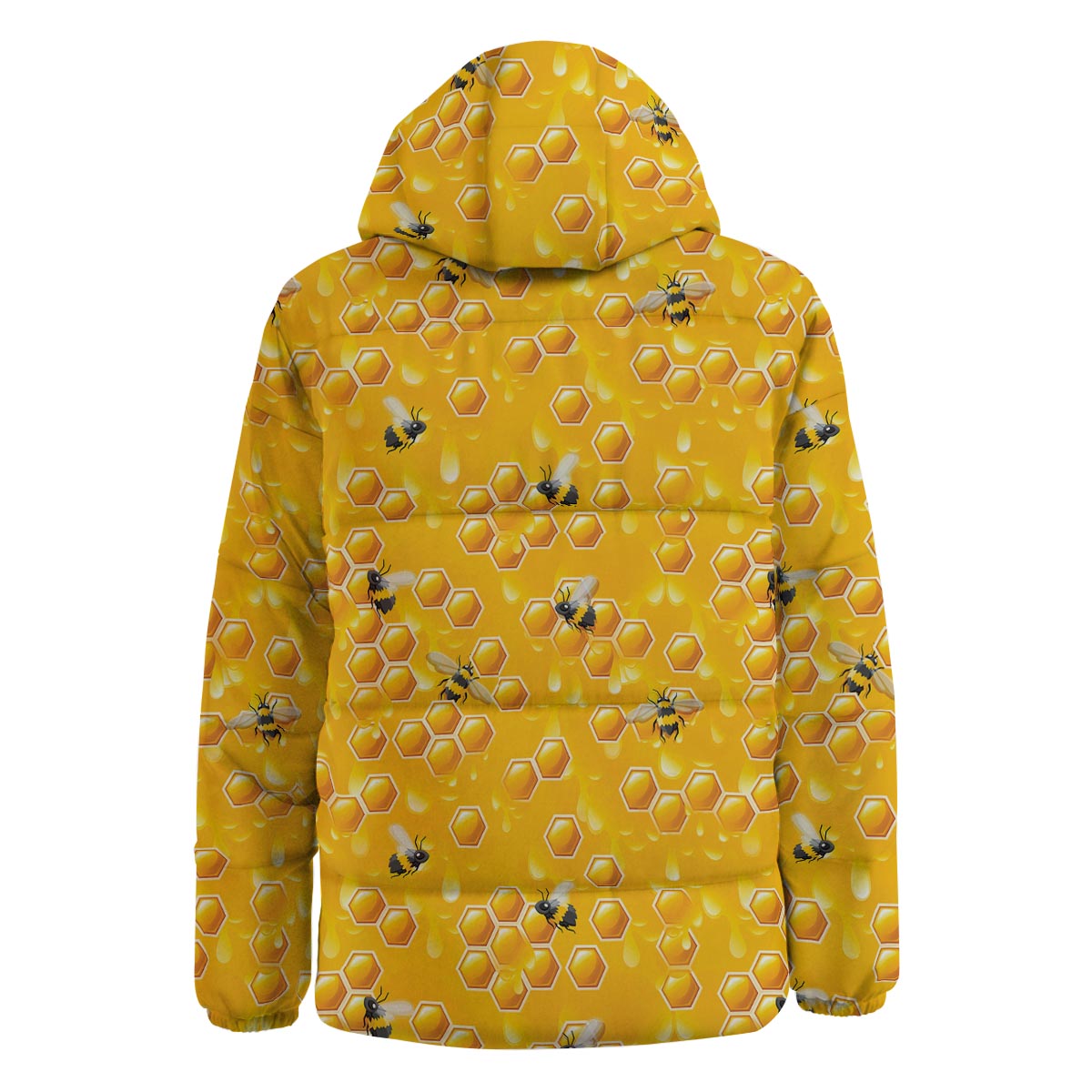 Honeycomb Sweet Honey Print Pattern Down Jacket-grizzshop