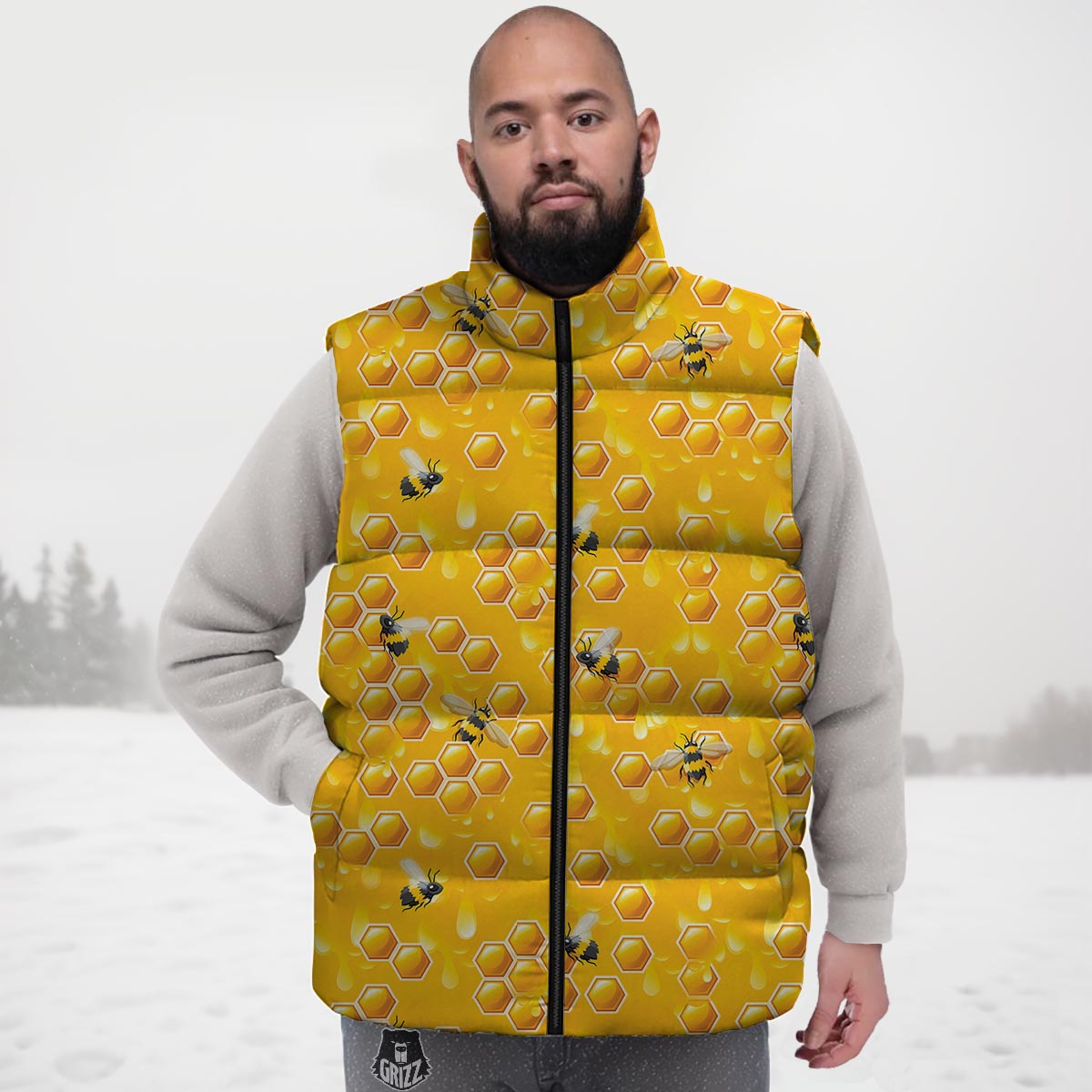Honeycomb Sweet Honey Print Pattern Down Vest