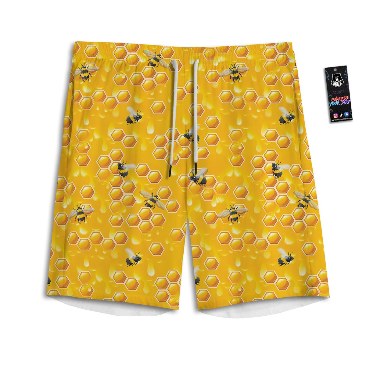 Honeycomb Sweet Honey Print Pattern Men's Athletic Shorts