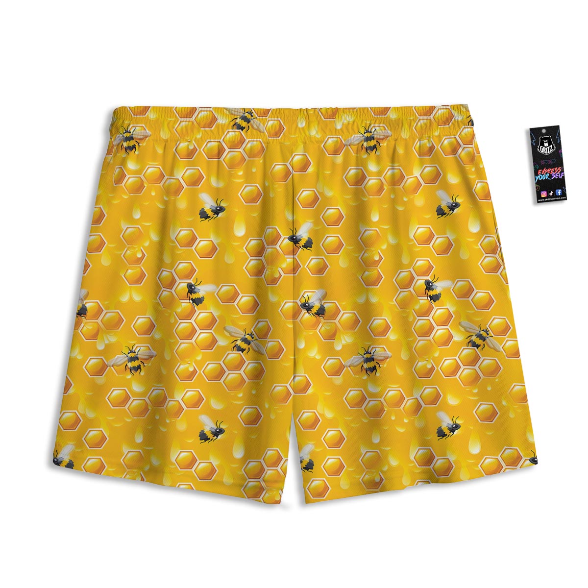 Honeycomb Sweet Honey Print Pattern Mesh Shorts
