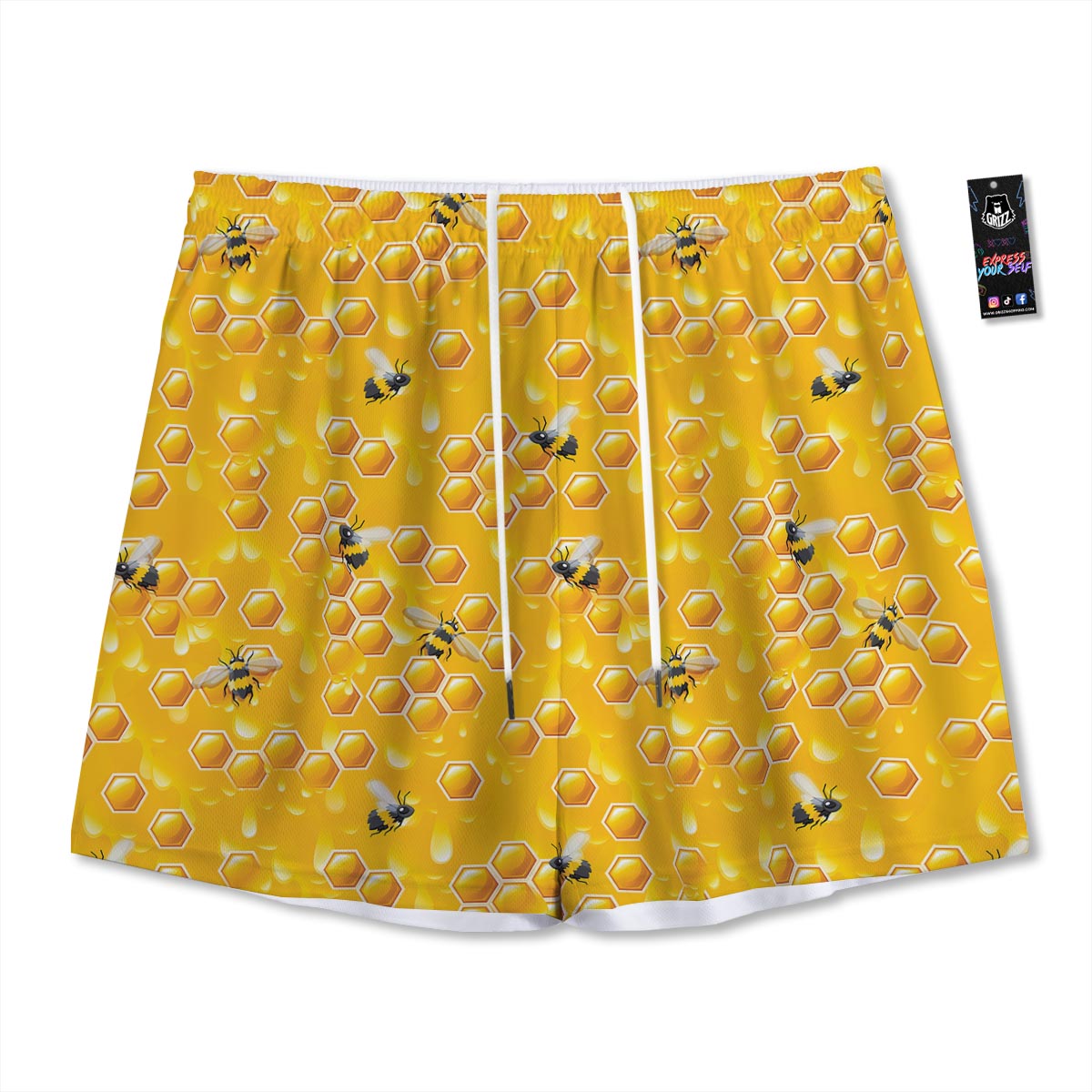 Honeycomb Sweet Honey Print Pattern Mesh Shorts