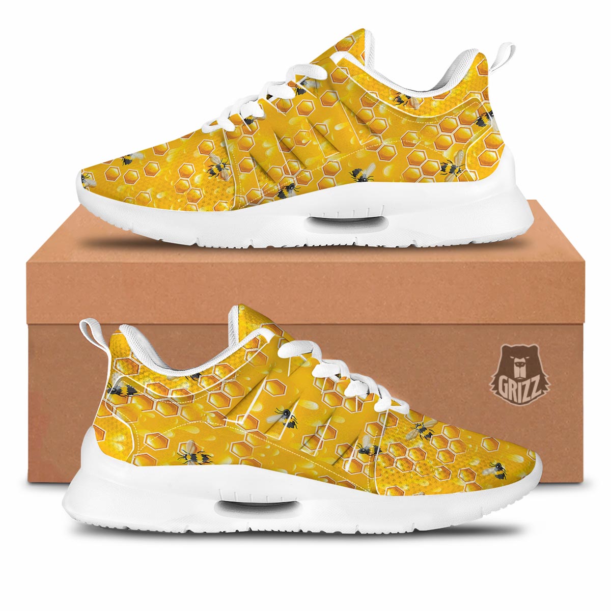 Honeycomb Sweet Honey Print Pattern Tennis Shoes-grizzshop