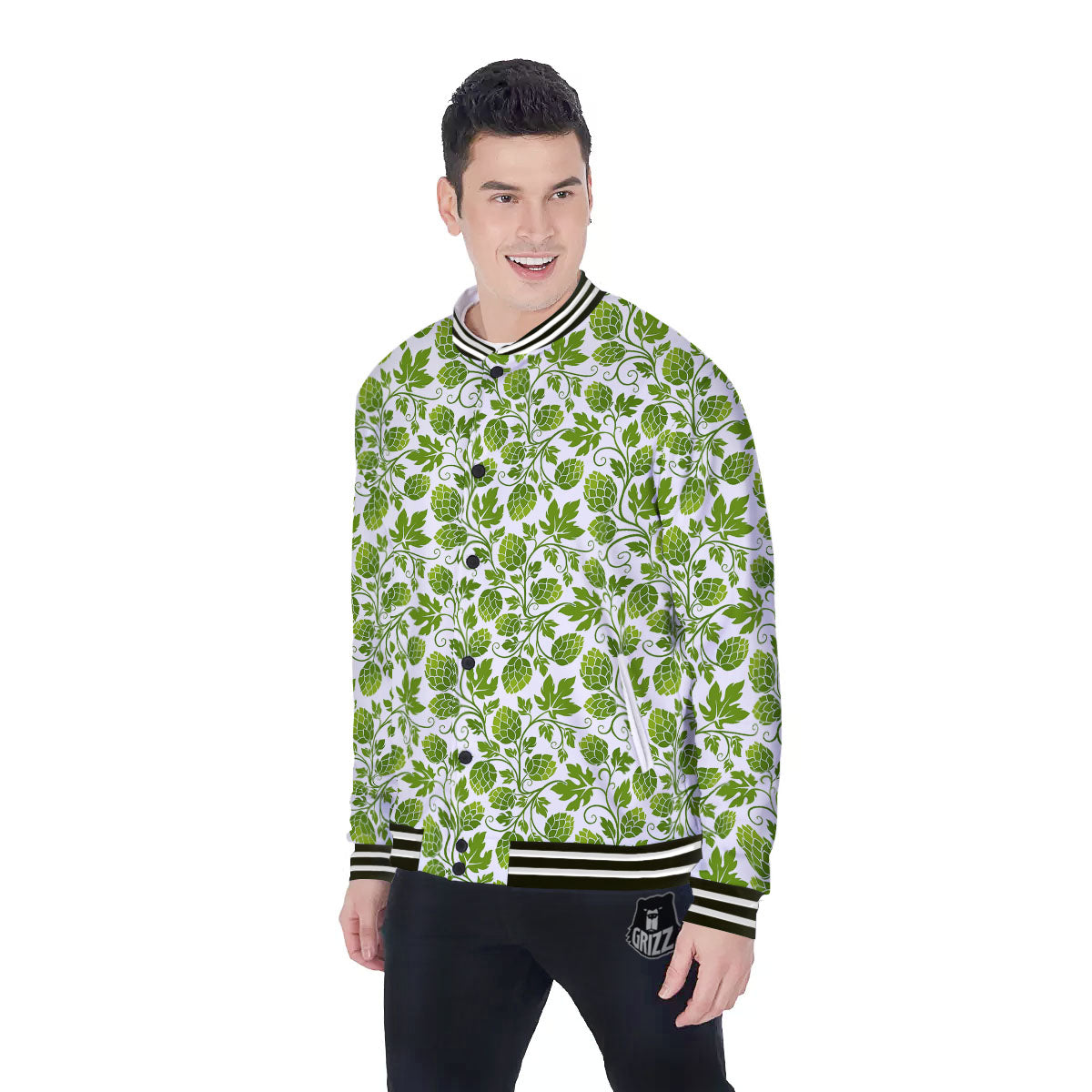 Hop Cone Cartoon Print Pattern Baseball Jacket-grizzshop