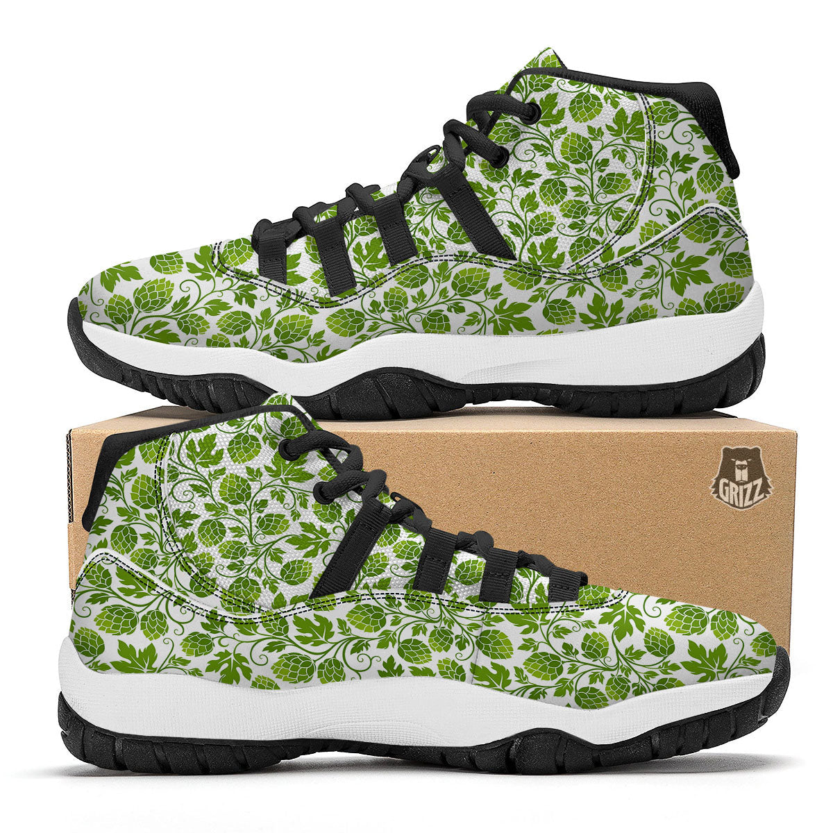 Hop Cone Cartoon Print Pattern Black Bball Shoes-grizzshop
