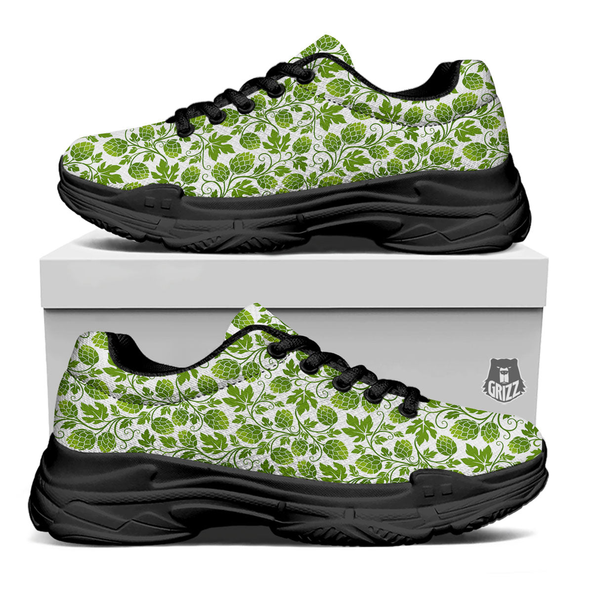 Hop Cone Cartoon Print Pattern Black Chunky Shoes-grizzshop