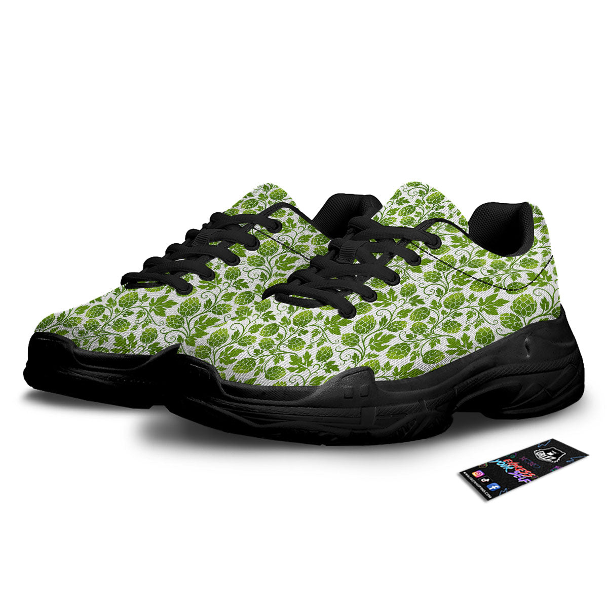 Hop Cone Cartoon Print Pattern Black Chunky Shoes-grizzshop