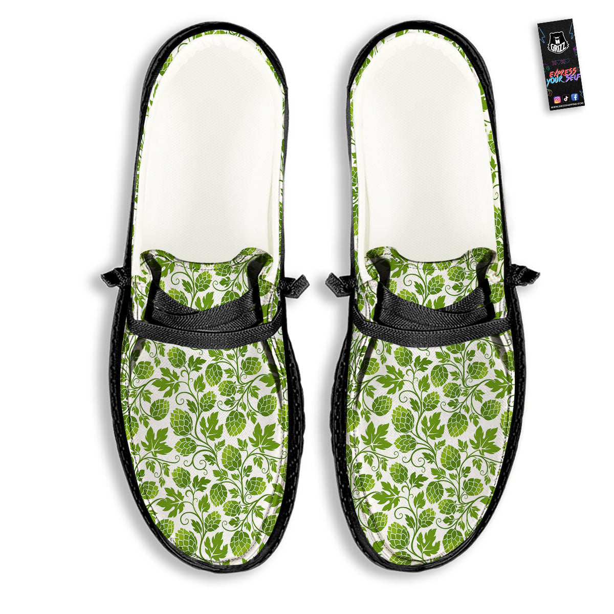 Hop Cone Cartoon Print Pattern Black Loafers-grizzshop