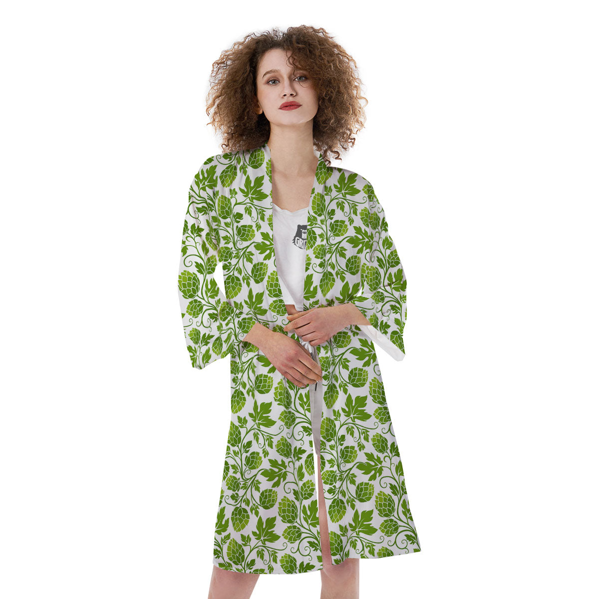Hop Cone Cartoon Print Pattern Kimono-grizzshop