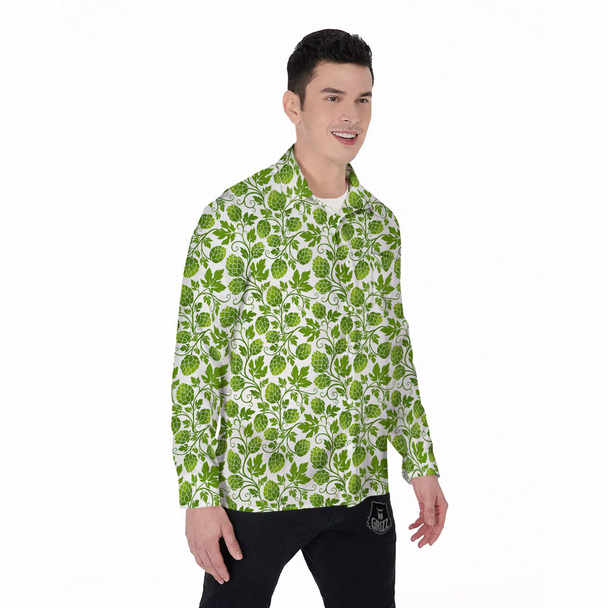 Hop Cone Cartoon Print Pattern Men's Long Sleeve Shirts-grizzshop