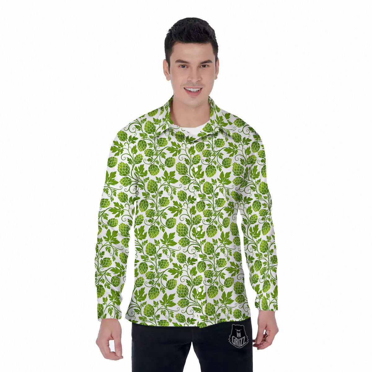 Hop Cone Cartoon Print Pattern Men's Long Sleeve Shirts-grizzshop