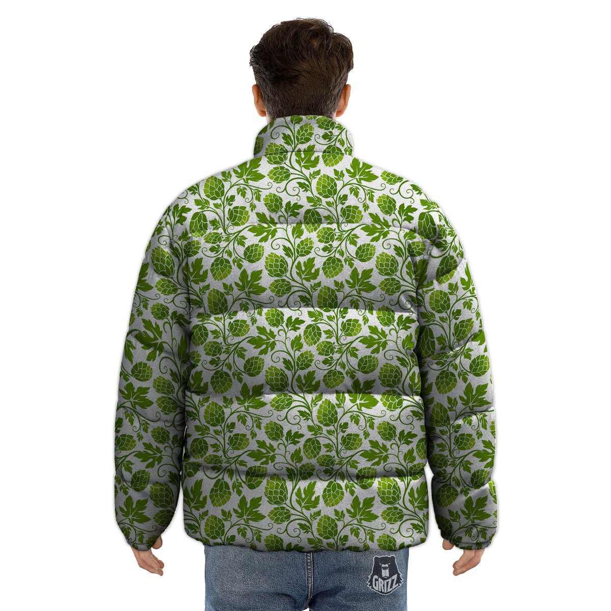 Hop Cone Cartoon Print Pattern Puffer Jacket-grizzshop