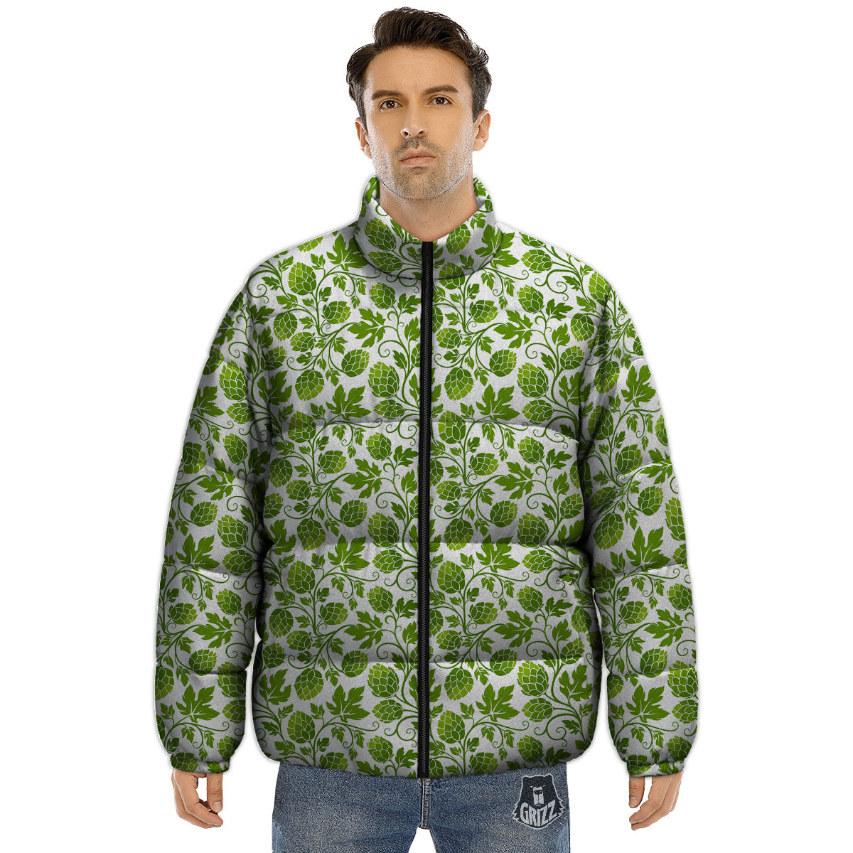 Hop Cone Cartoon Print Pattern Puffer Jacket-grizzshop